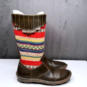 El Naturalista Boots Womens Sz 41 Mid Calf Brown Multi Wool Boho Fringe Leather